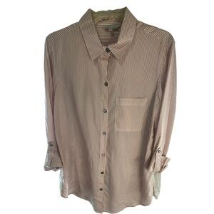 JOHN MARK Roll Tab Long Sleeve Pin Striped Embroidered Shirt